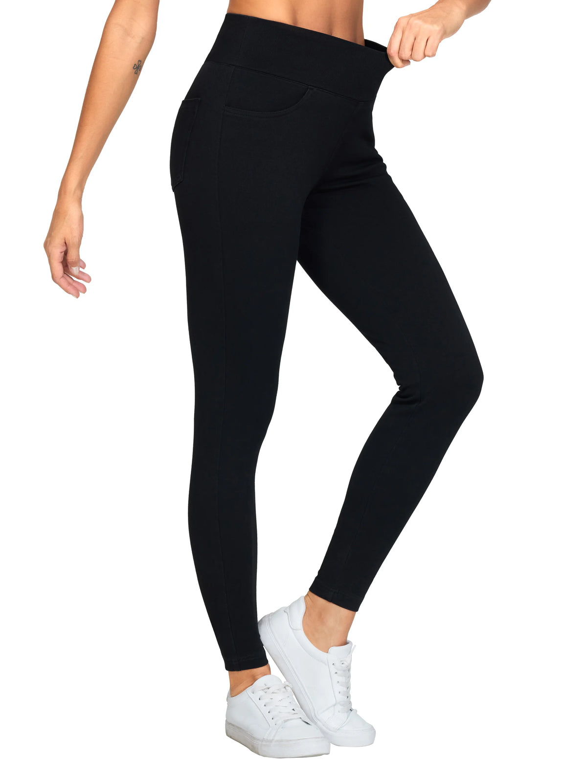 THE GYM PEOPLE Women's  High Waisted Skinny Denim Jegging Pants with Pockets V Cross Stretchy  Jean Leggings
