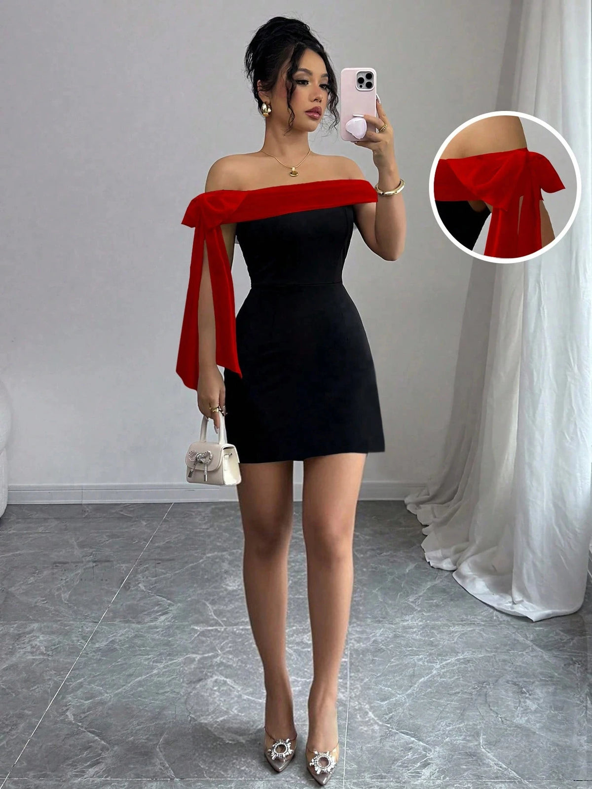 Women Elegant Off Shoulder Bodycon Evening Party Dress