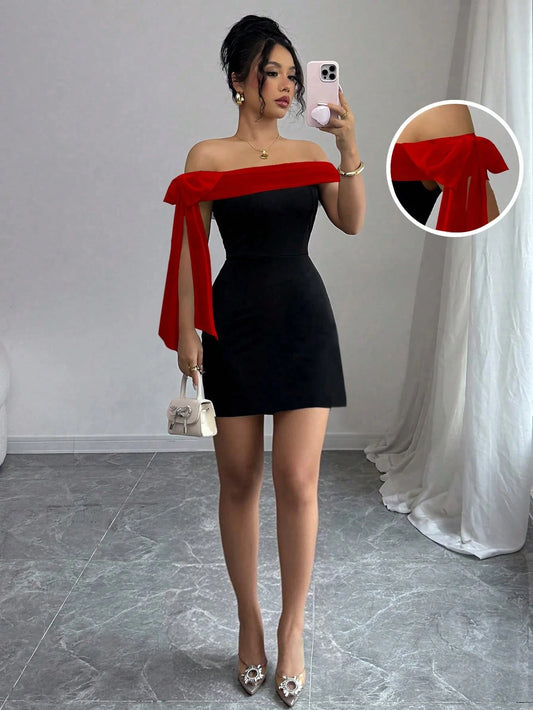 Women Elegant Off Shoulder Bodycon Evening Party Dress