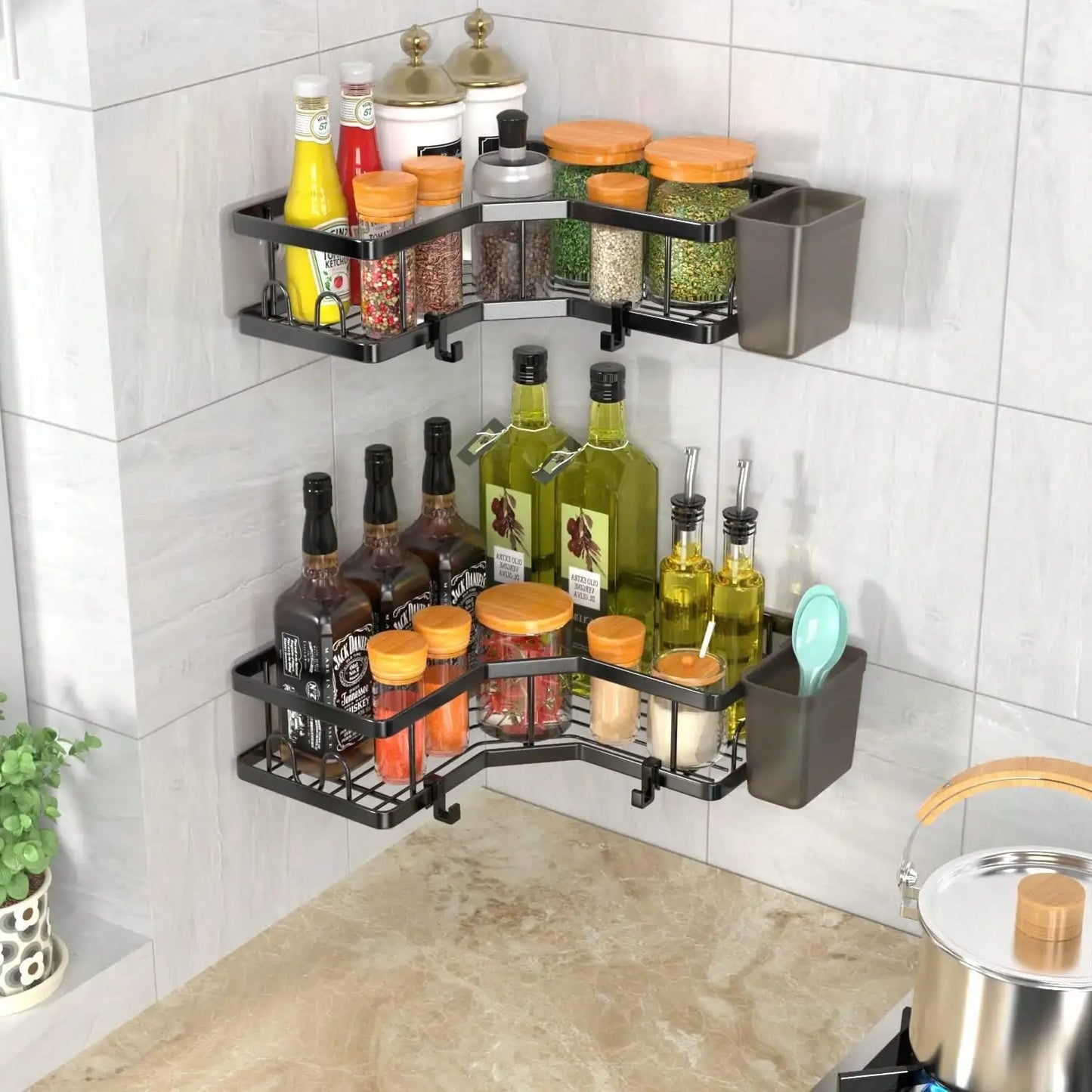 Corner Shower Caddy Adhesive, 2 Packs Shower Organizer With 2 PackSoap Holder And 12 Hooks, Rustproof Corner Shower Shelves, No Drilling Shower Shelf For Inside Shower Back To School