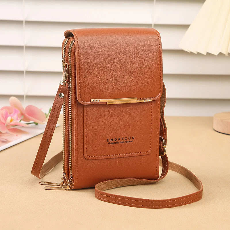 Faux Leather Crossbody Shoulder Purse With Touch Screen Phone Pocket