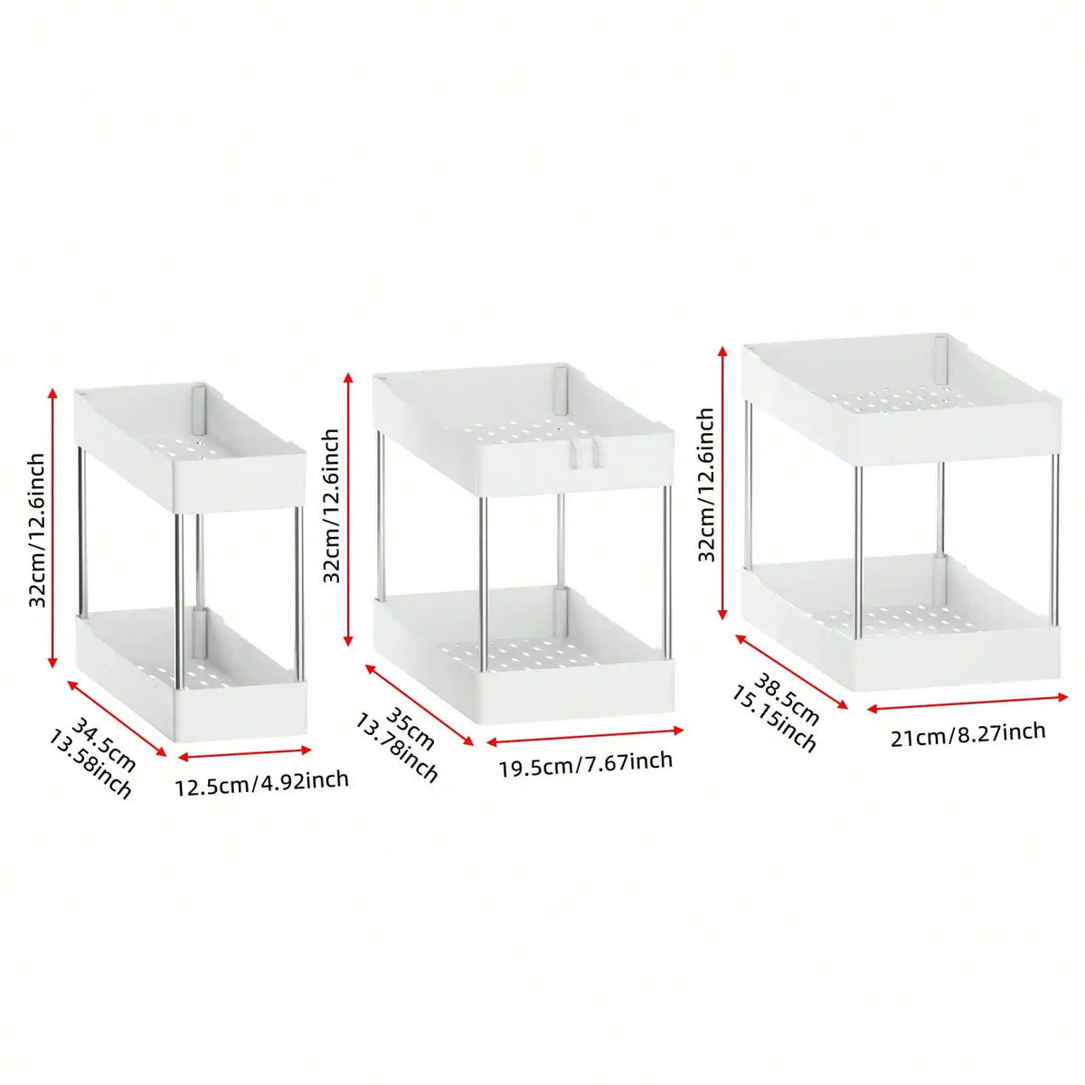 3 Pcs Bathroom Sink Storage Shelf Set, Countertop Vanity Organizer Rack, Multi-Purpose Cosmetics Display Stand for Kitchen & Bathroom, S/M/L Sizes