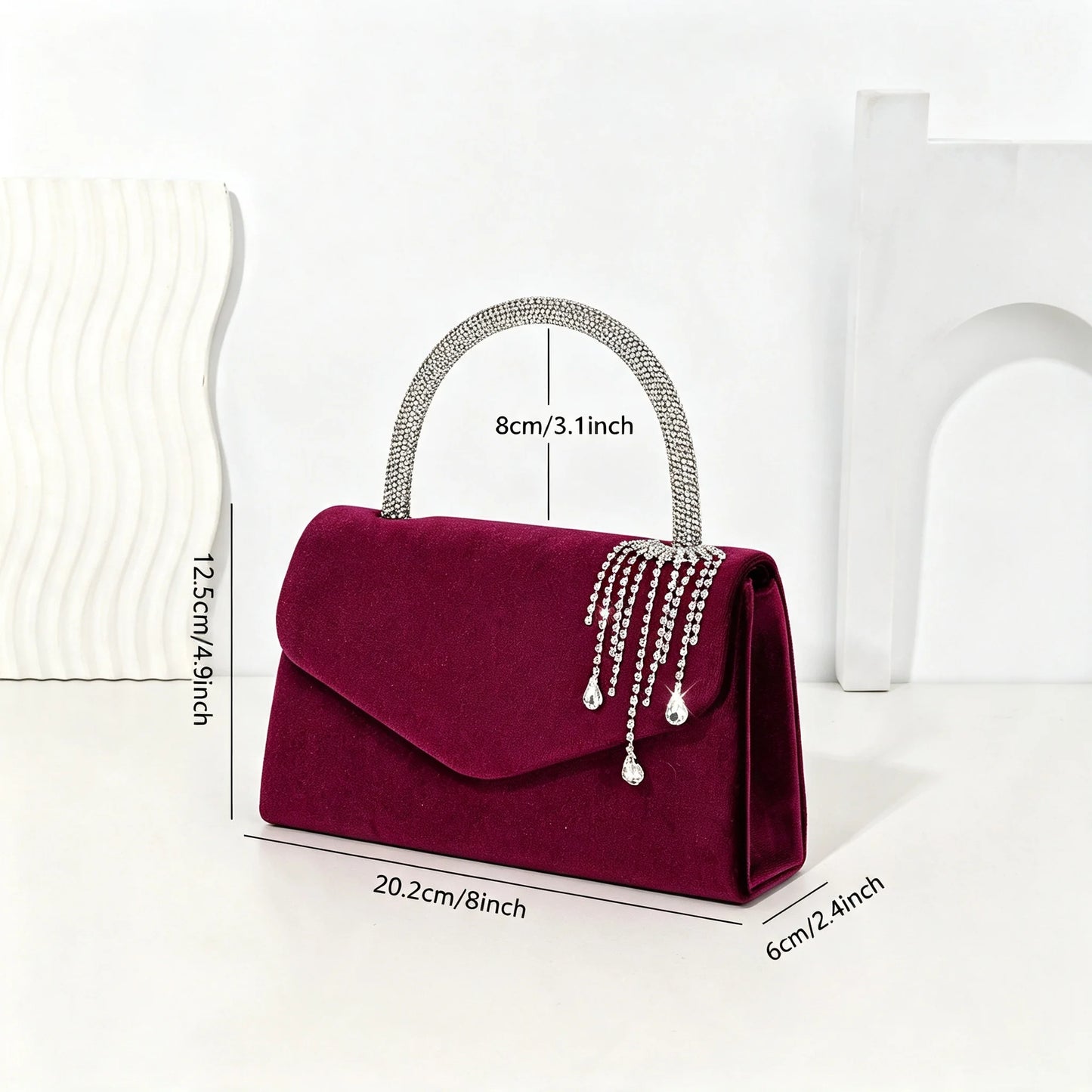 Women's Velvet Envelope Clutch With Rhinestone Tassel Pendant Bag