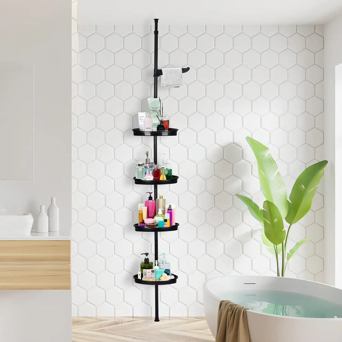 Four Tier Corner Shower Caddy Tension Pole Rustproof Organizer