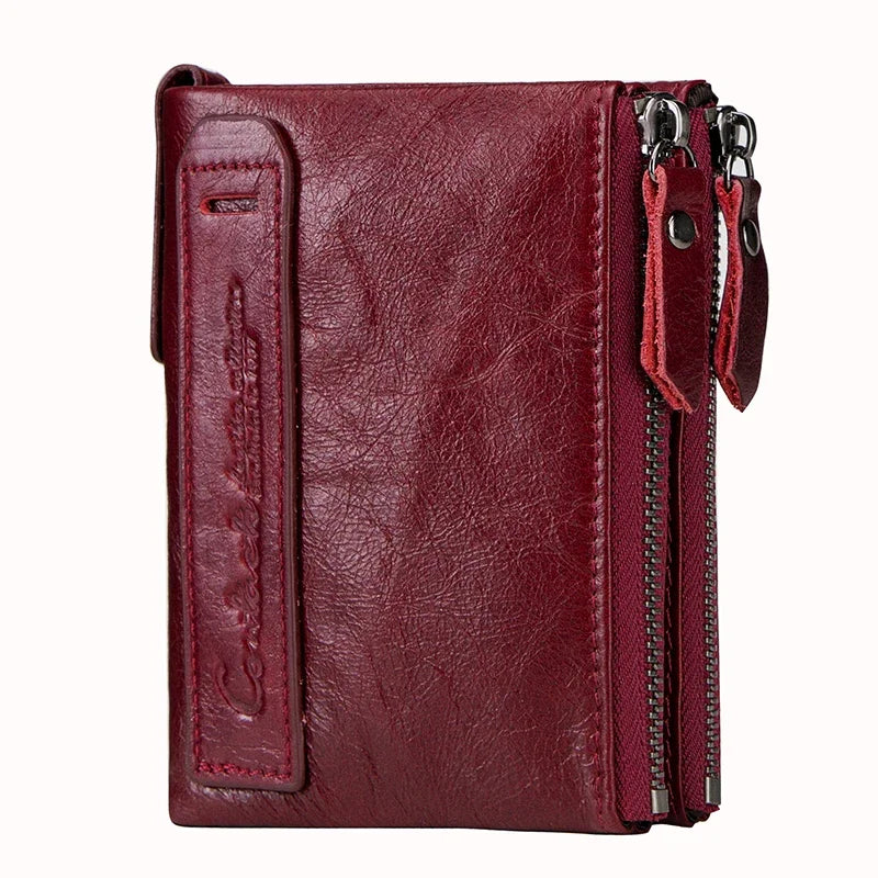Genuine Leather Short Wallet Card Holder Money Clip Unisex