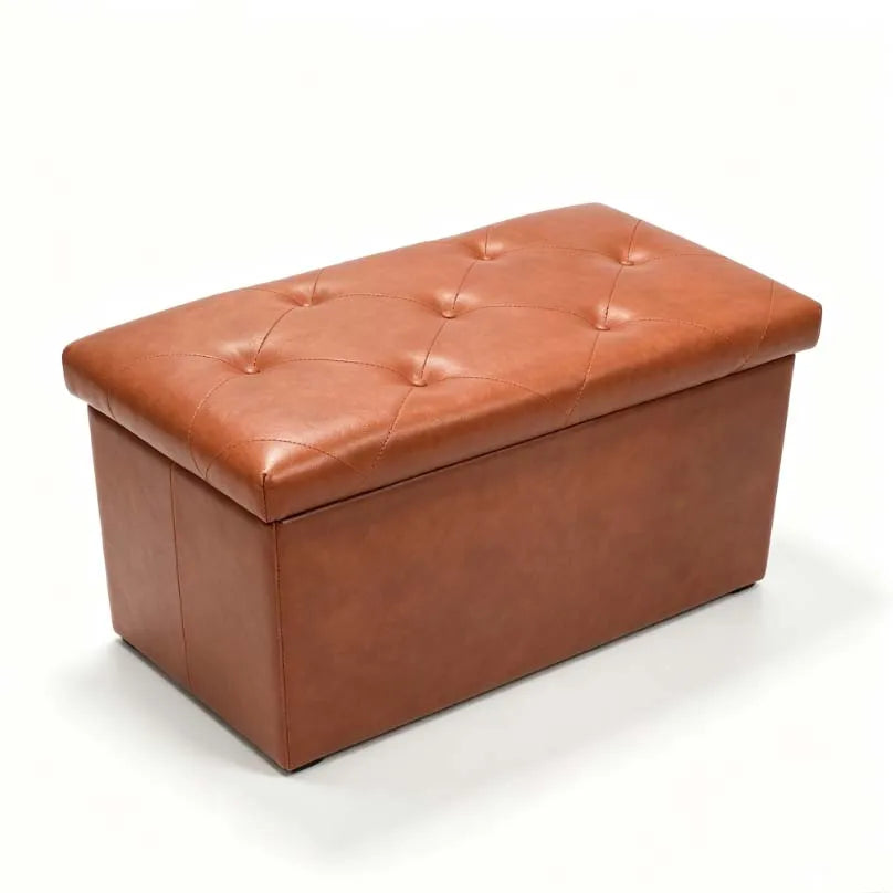 Large Tufted PU Leather Storage Ottoman Bench, Flip Top Hidden Storage Chest, Padded Shoe Bench Footrest for Entryway Bedroom Living Room, Water-Proof Wear-Resistant Storage Stool for Shoes Toys Blankets