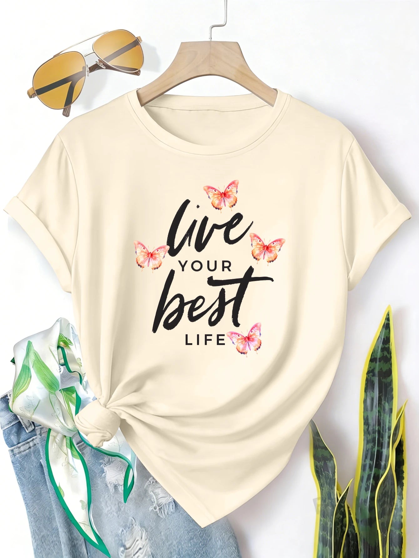 Plus Size Womens Short Sleeve T Shirt Butterflies Print