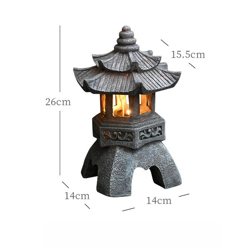 Solar Powered Pagoda Lantern Garden Ornament Sculpture