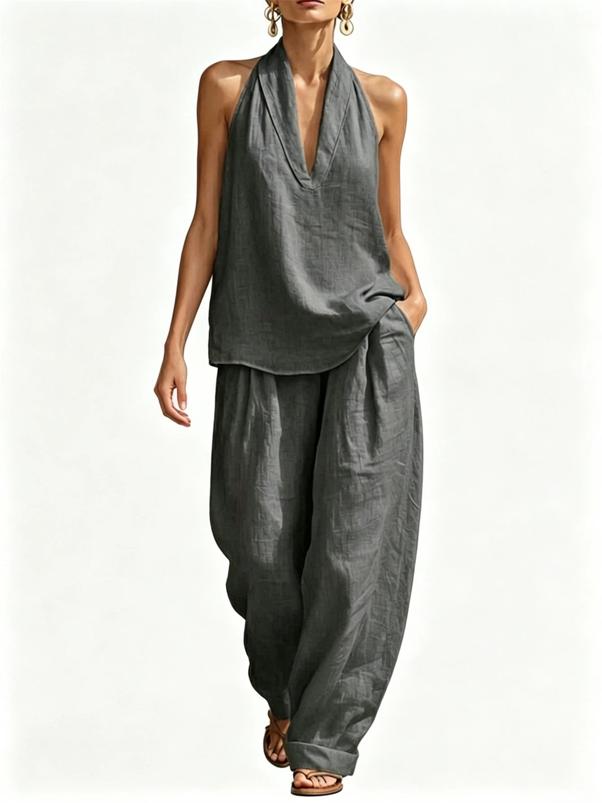 Women's Halter Top And Wide Leg Pants Matching Set