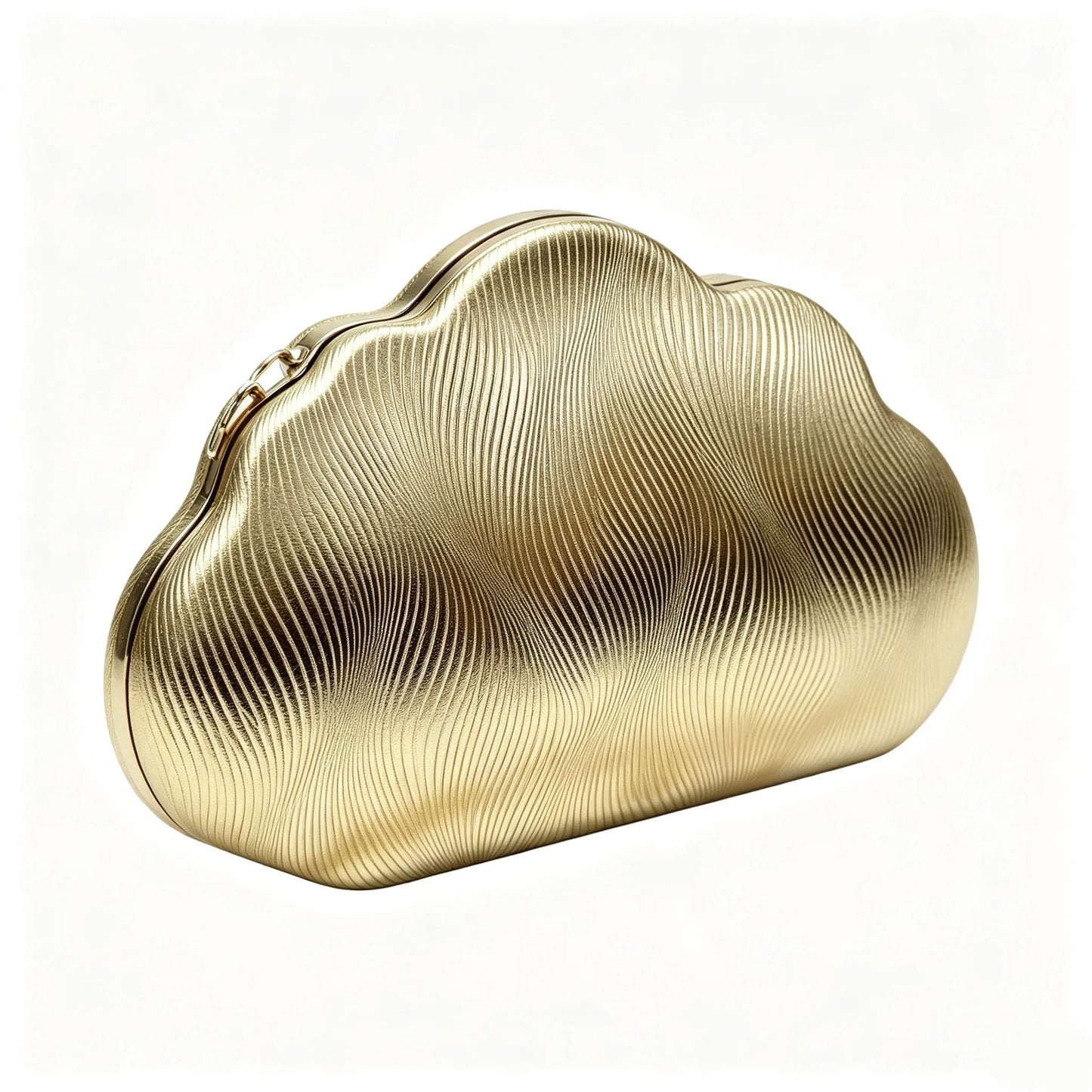 Women Metallic Cloud Shape Evening Clutch Handbag With Chain