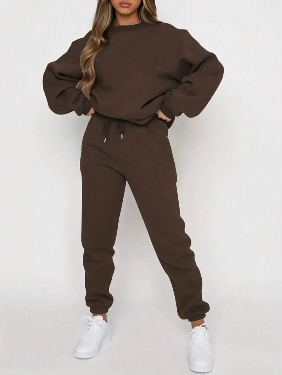 Womens Fleece Crewneck Sweatshirt And Jogger Pants Tracksuit Set
