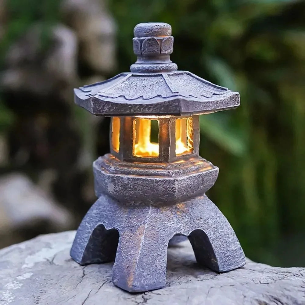 Solar Powered Pagoda Lantern Garden Ornament Sculpture