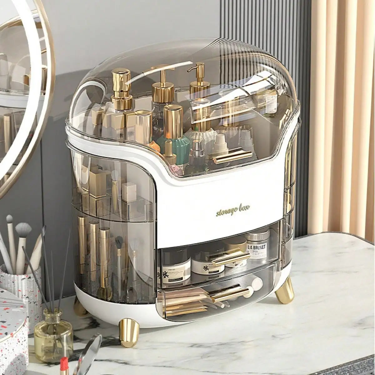 Plastic Vanity Organizer With Drawers For Bathroom Cosmetics Storage