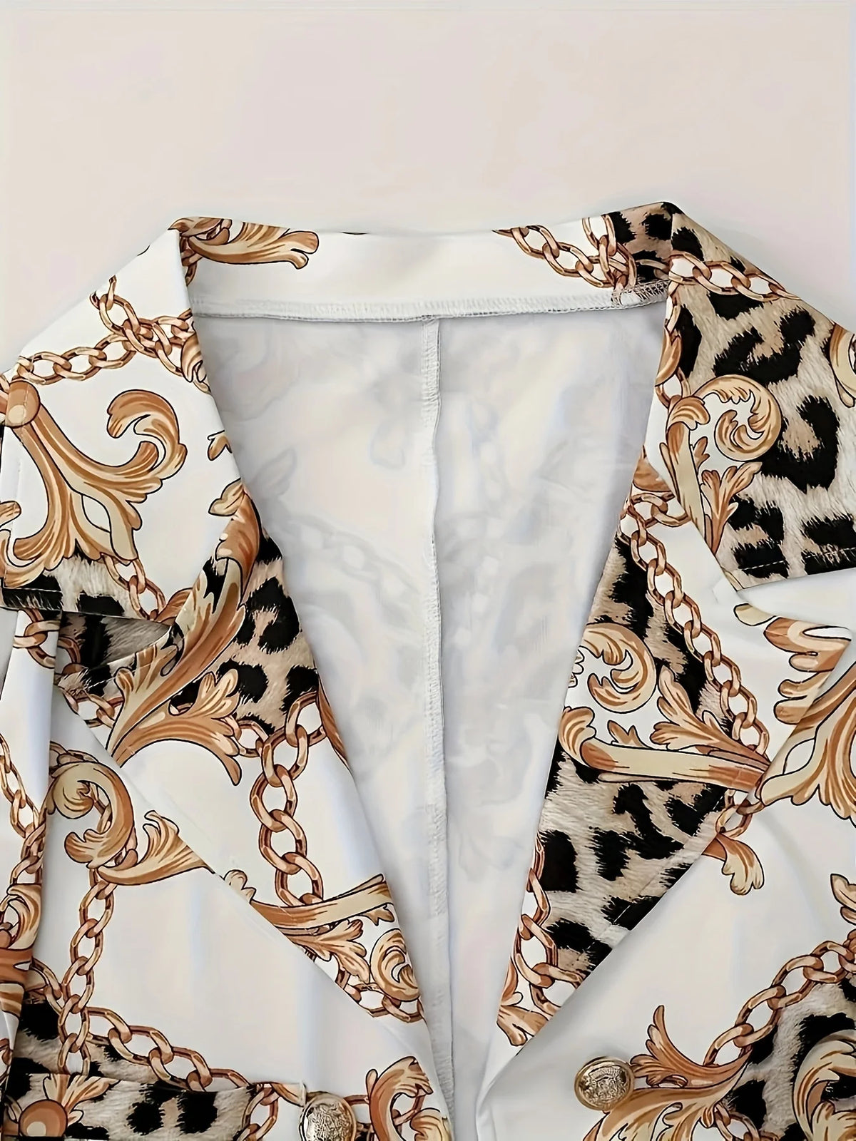 Leopard Print Chain Two Piece Suit With Jacket And Pants