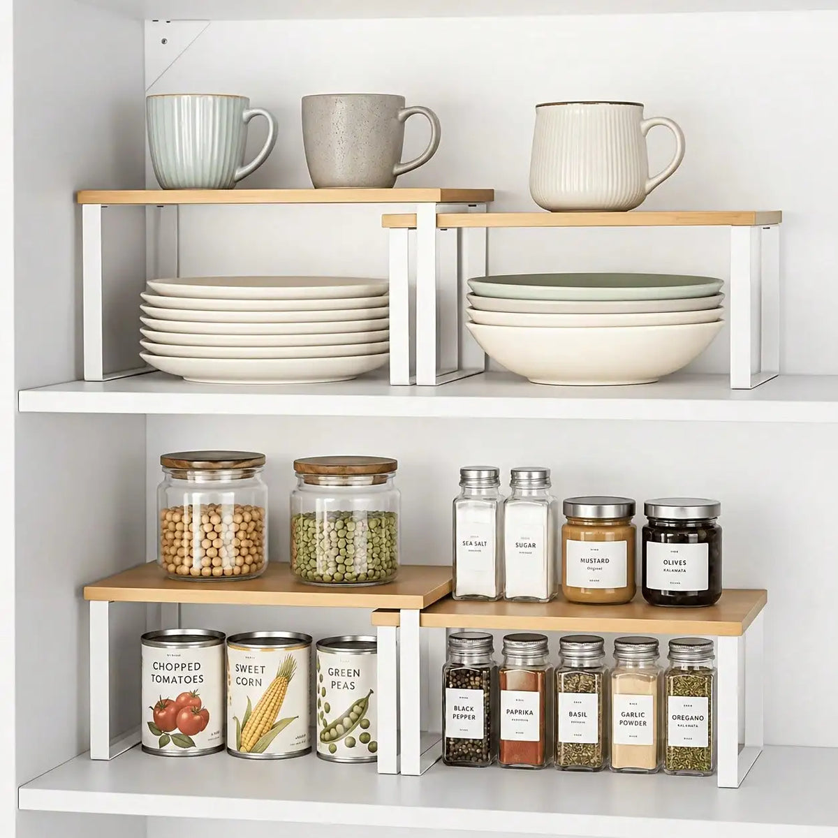 Stackable Wooden Cabinet Shelf Organizers For Kitchen Pantry Storage