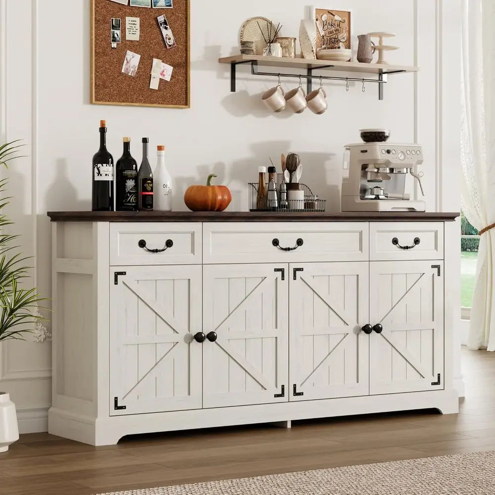 65" Large Buet Storage Cabinet, armhouse Kitchen Sideboard Buet with 3 Ders and 4 Do, Coee Bar Wine Bar Cabinet with Storage or