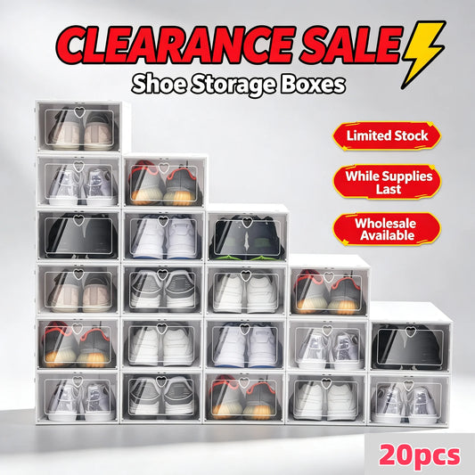 20PCS Stackable Shoe Storage Box Transparent Shoe Organizer Side Flap Design Dust‑proof PP Shoe Case with Heart‑shaped Vent Holes Shoe Organizer for Home Closet