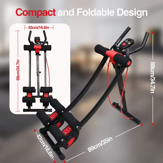Foldable Abdominal Exercise Machine With Resistance Bands And LCD Display