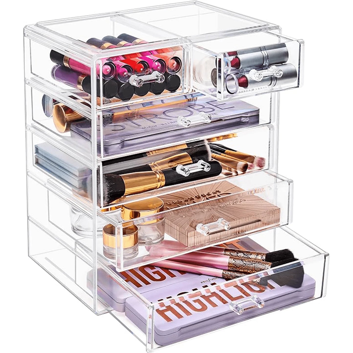 5-Tier Clear Makeup Organizer with 6 Drawers, Large Capacity Cosmetic Storage Case for Vanity Bathroom Dorm Desk, Skincare Jewelry Holder, Space Saver