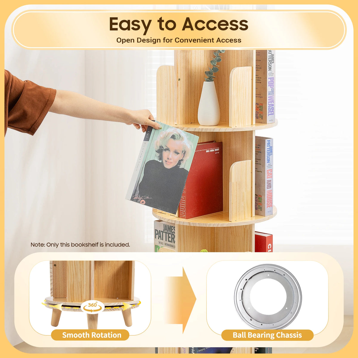 Multi-Functional Revolving Bookshelf Organizer Rotating Bookshelf 360 Display Floor Standing Bookcase Storage Rack
