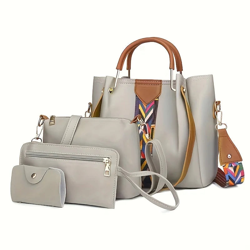 PU Leather 4 Piece Women's Handbag Set Tote Crossbody Clutch