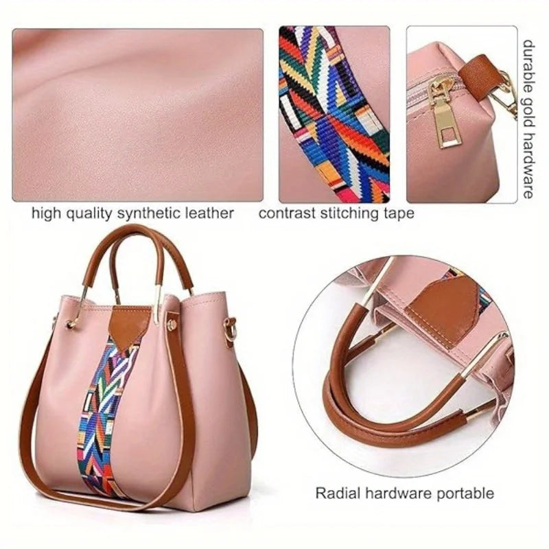 PU Leather 4 Piece Women's Handbag Set Tote Crossbody Clutch