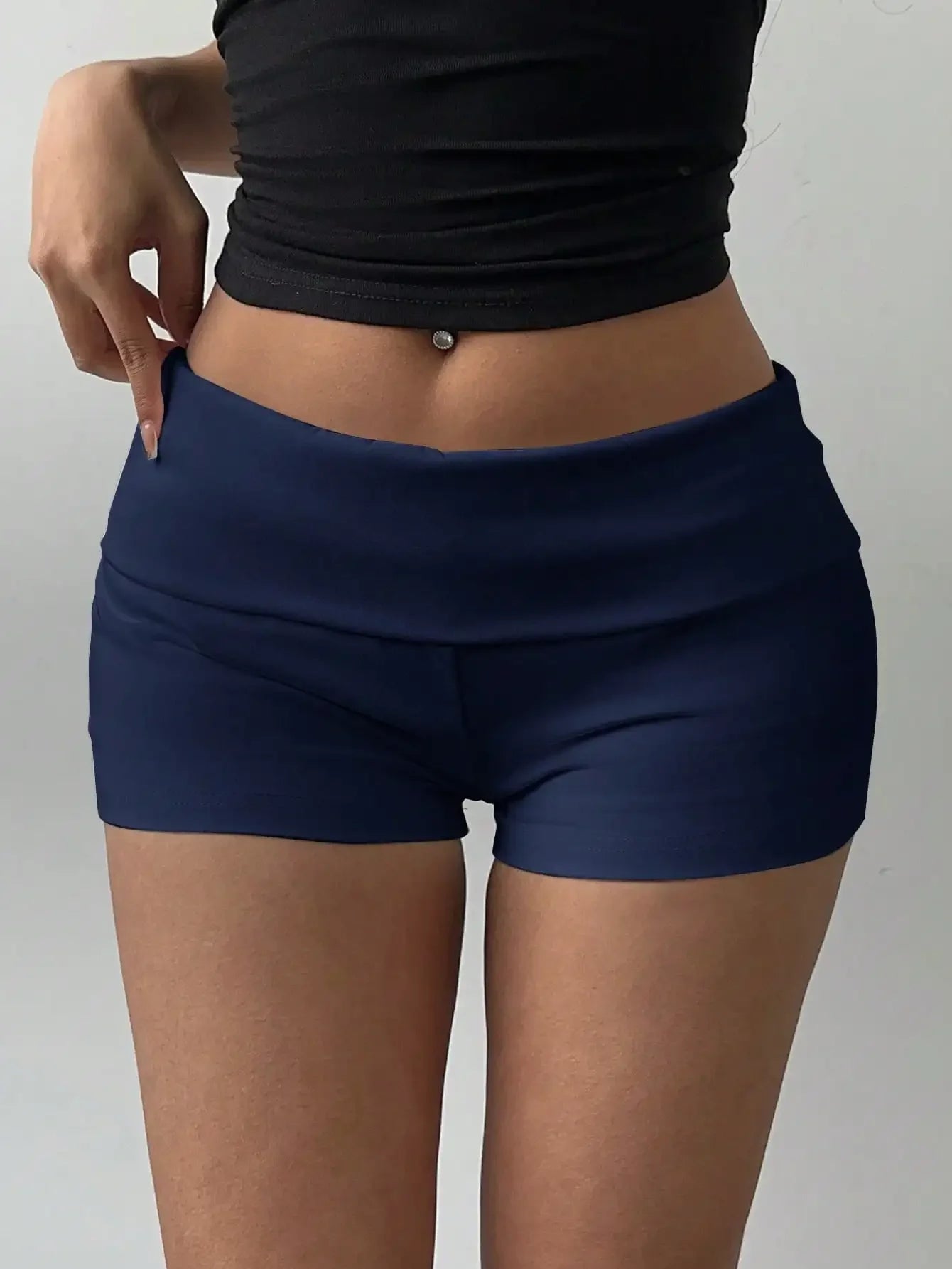 Plain Knit Low Rise Skinny Workout Shorts For Women