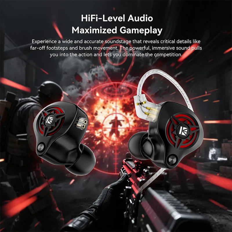 KBEAR BK1 Bang-K Wired IEM Gaming Earphones 10mm PET Dynamic Driver 5N OFC Detachabl Work for Switch PC Mobile FPS Gaming HiFi Music