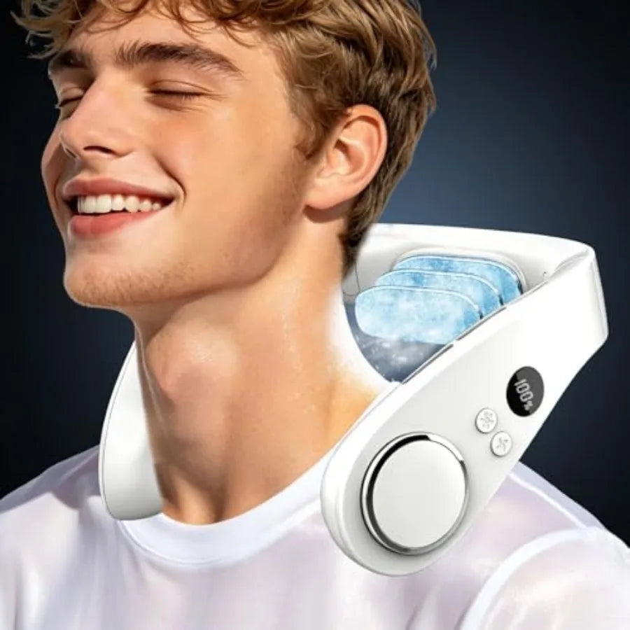 Neck Fan with Cooling Plate-24H Quiet Powerful Fans that Blow Cold Air-5 SpeedandPower LED Display-USB 5500mAh Bladeless Wearab