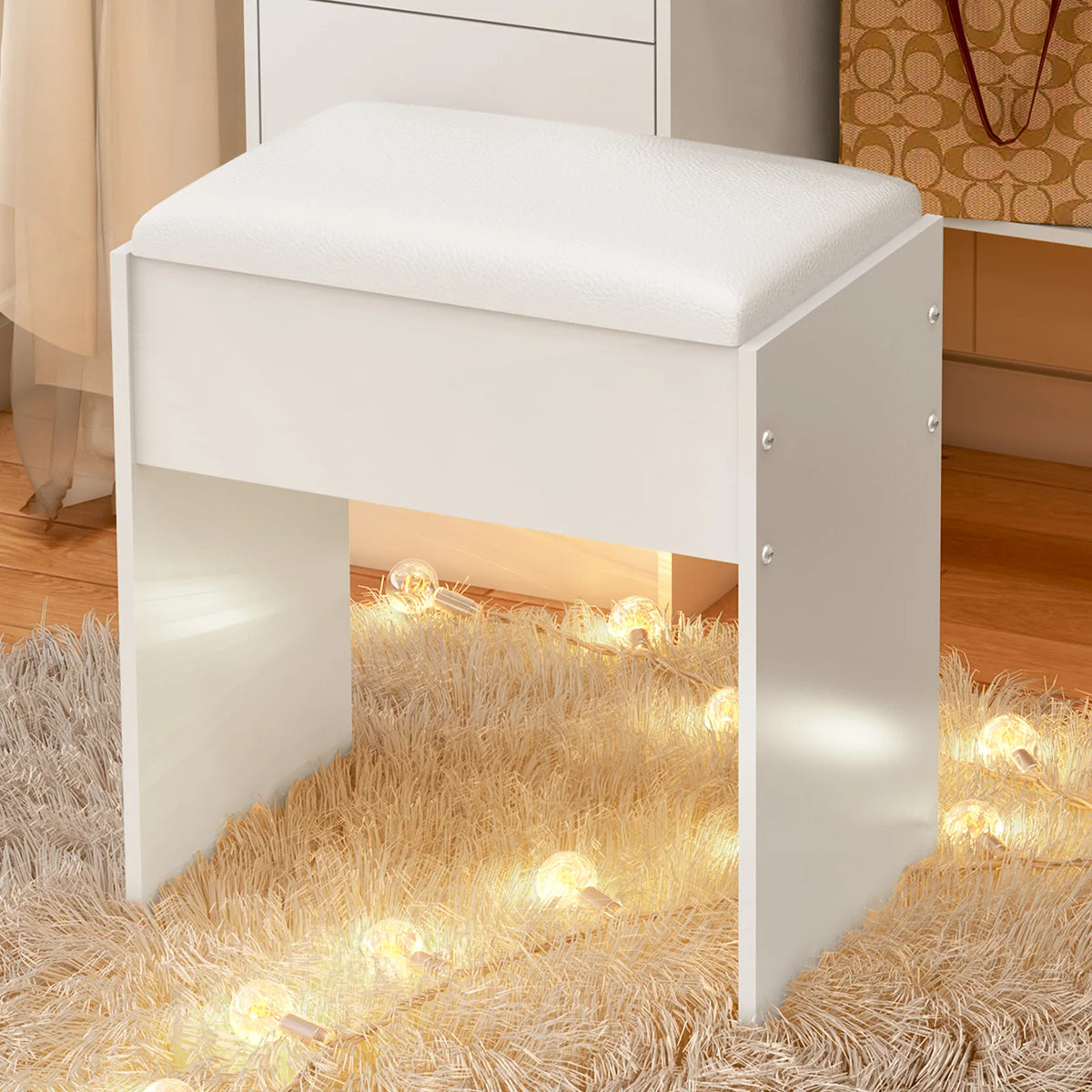 Elegant Padded Makeup Vanity Stool with Sturdy Wooden Legs, Dressing Chair Bench, Easy Assembly for Bedroom Vanity Table