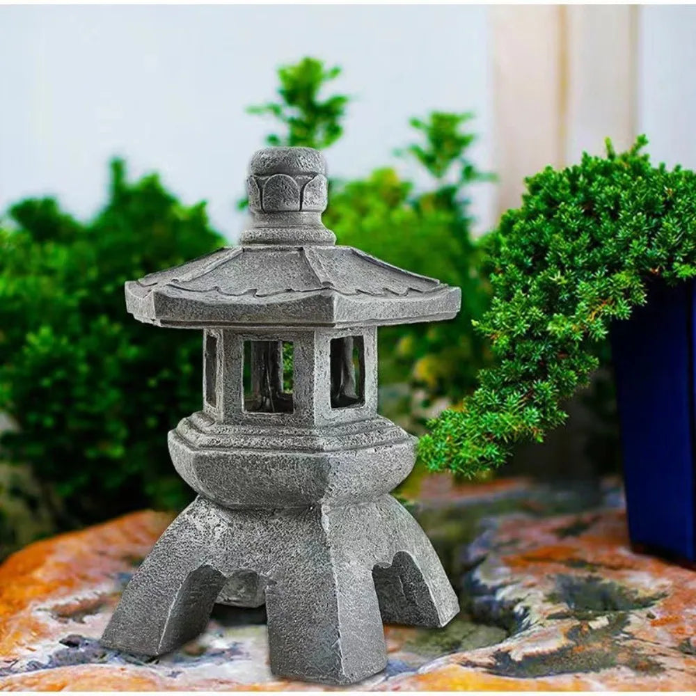 Solar Powered Pagoda Lantern Garden Ornament Sculpture