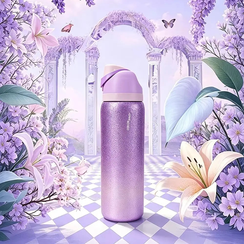Owalaa diamond purple 32oz/945ml stainless steel insulated water bottle with straw,for daily sports outdoor,perfect gift