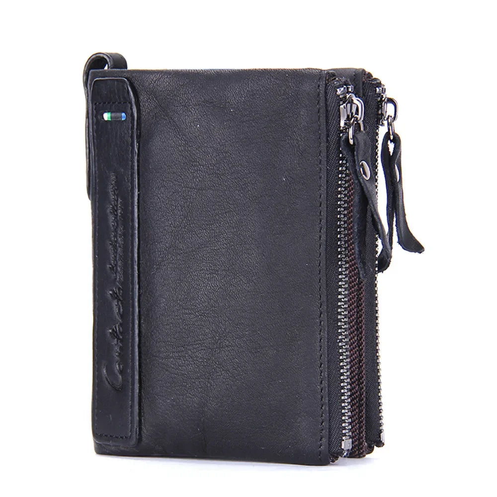Genuine Leather Short Wallet Card Holder Money Clip Unisex