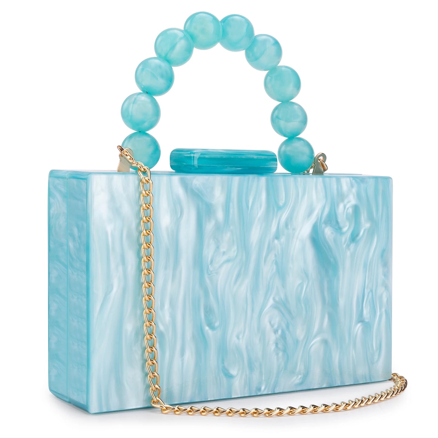 Marble Acrylic Beading Box Clutch Luxury Evening Bag With Chain Strap