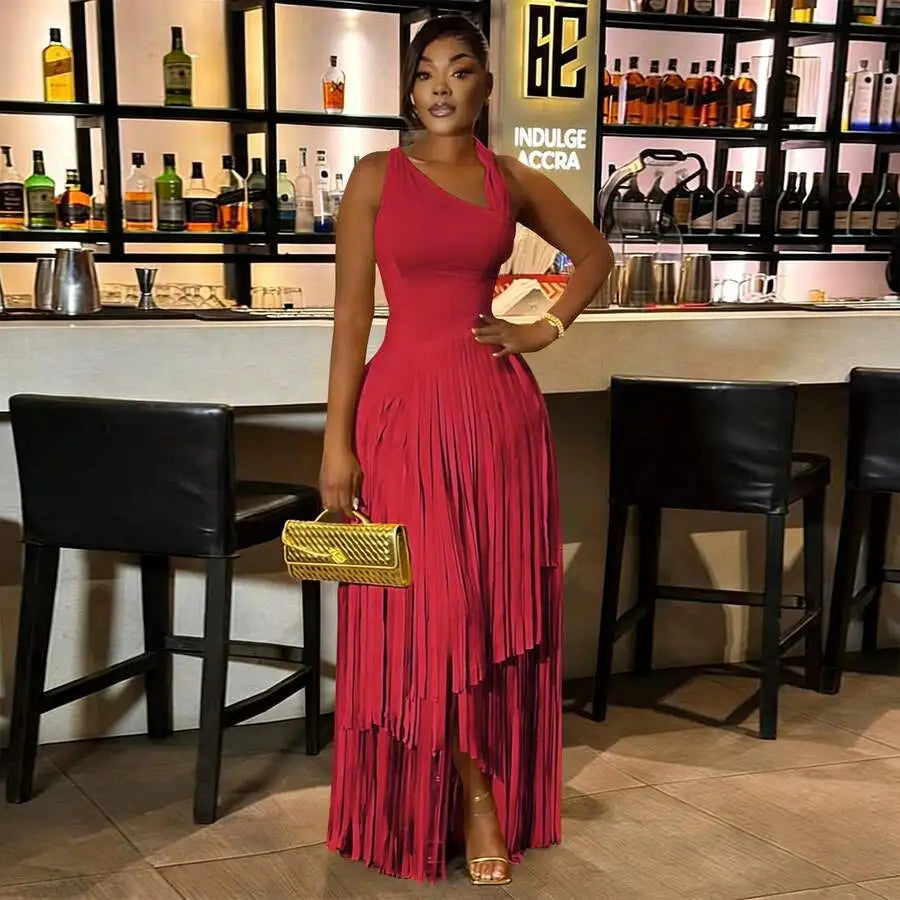 XTOCEAN Summer Dresses For WomenWomen's Solid Fringe Maxi Dress, Sexy Bodycon Party Cocktail Dress For Summerdresses For Women