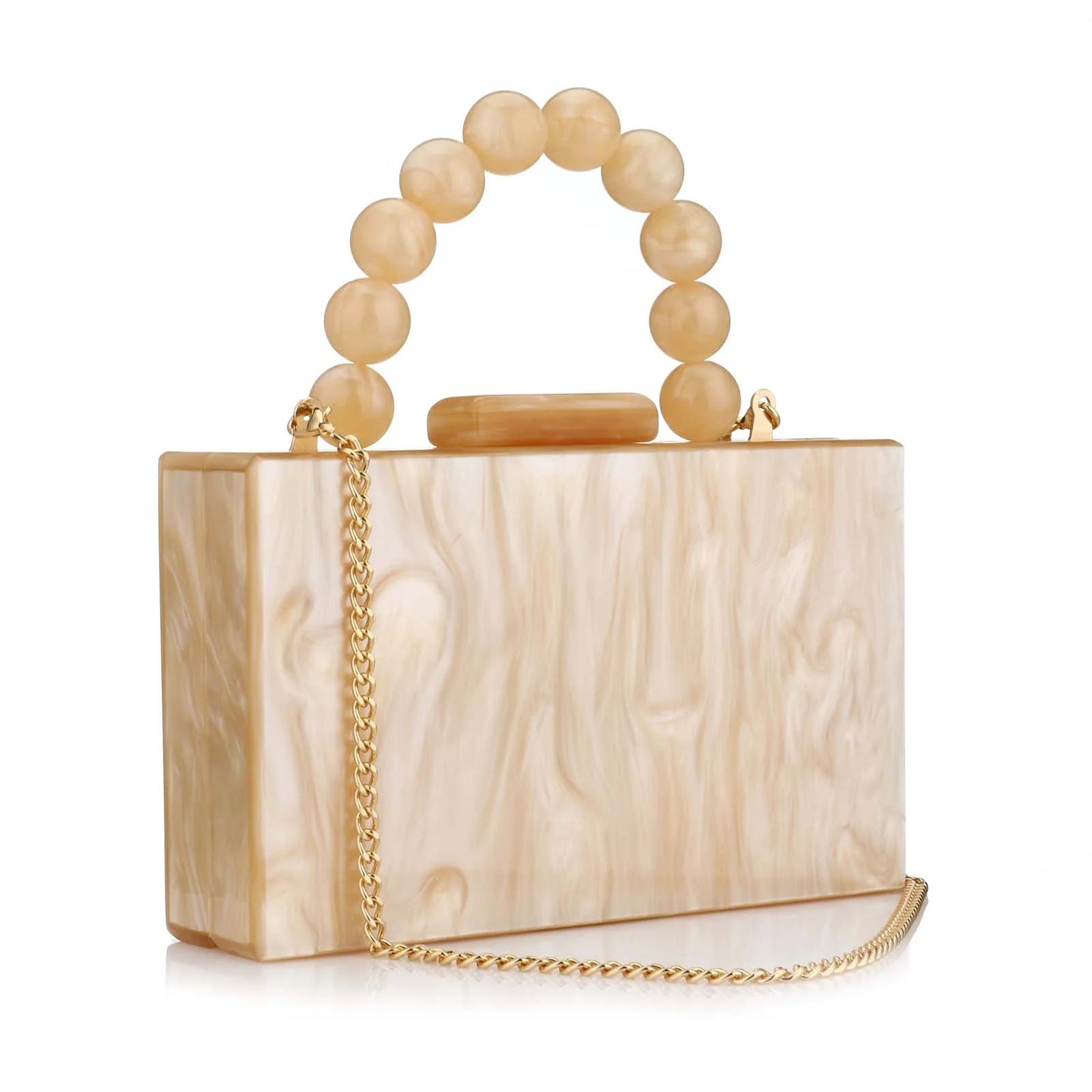 Marble Acrylic Beading Box Clutch Luxury Evening Bag With Chain Strap