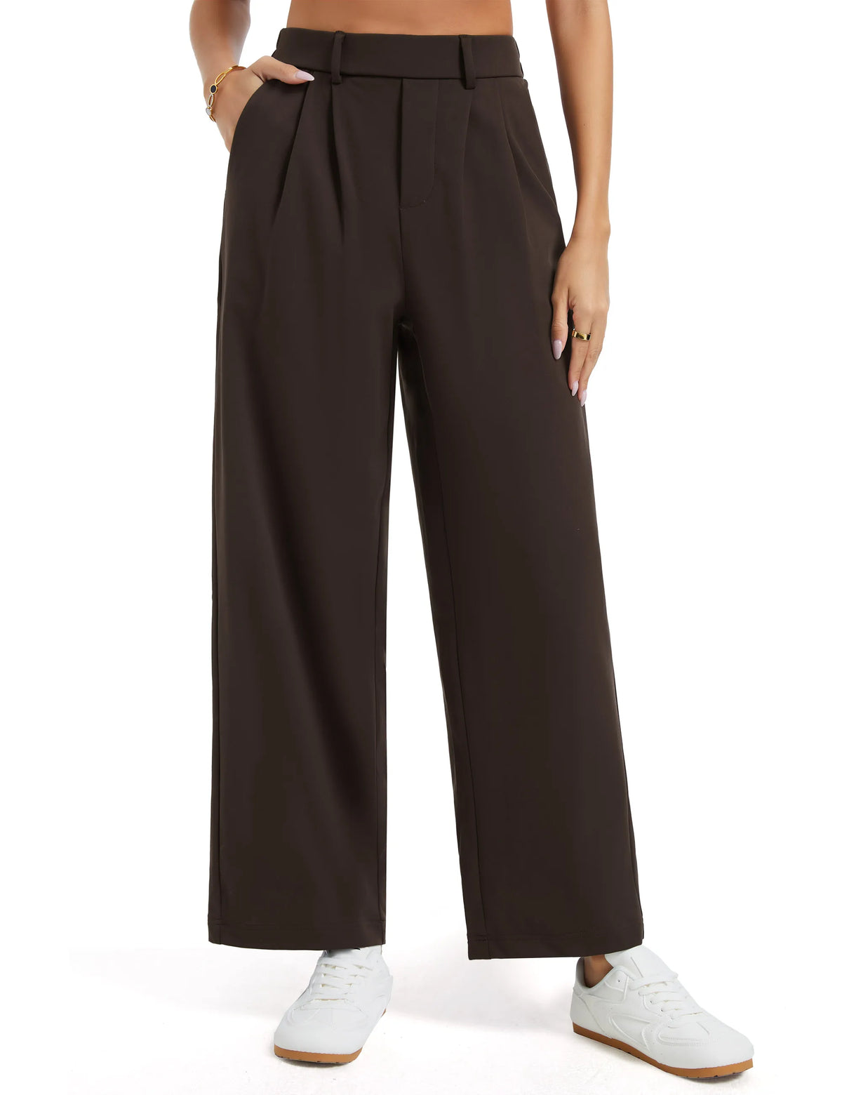 THE GYM PEOPLE Women's Wide Leg Dress Pants Pull On Elastic Waist Straight Leg Stretchy Business Slacks Trousers with Pockets