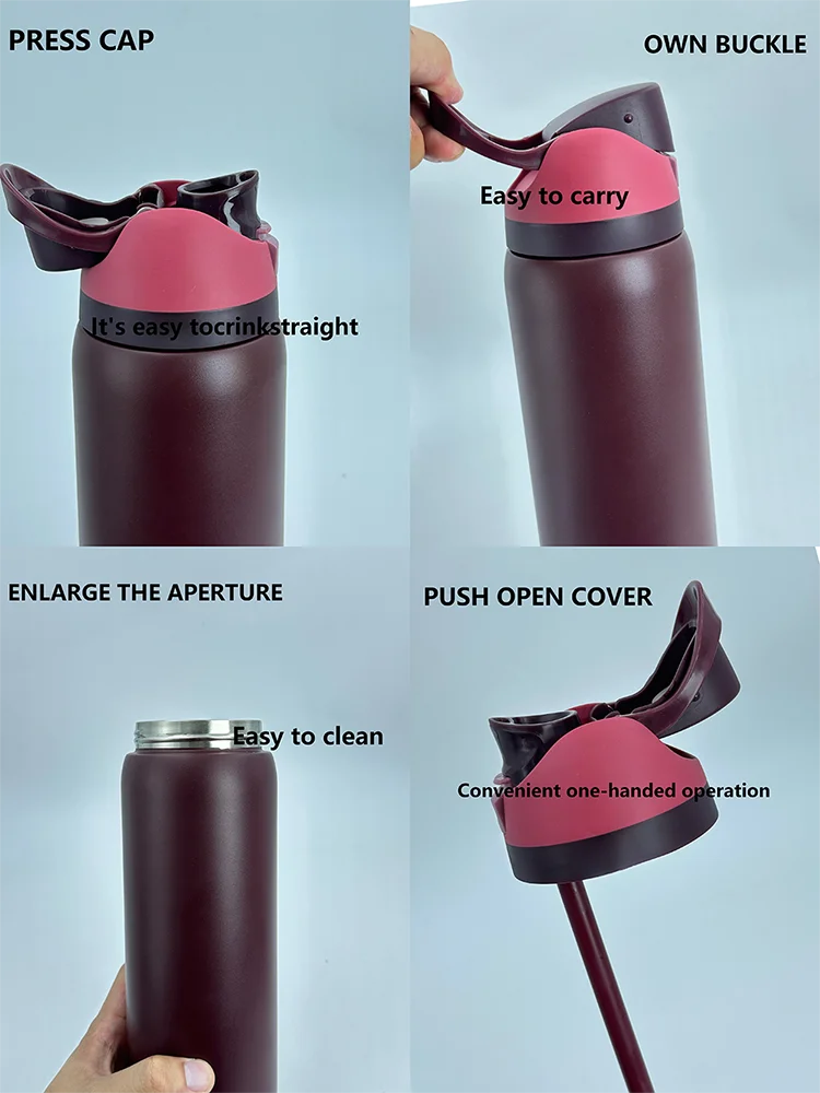 Owalaa black cherry 32oz/945ml stainless steel insulated water bottle with straw,for daily sports outdoor,perfect gift