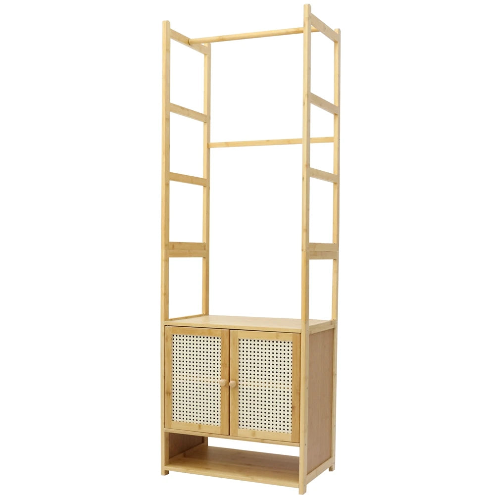 Free Standing Bamboo Clothes Rack Garment Coat Stand Shoe Storage Cabinet Shelf